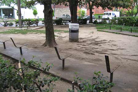 Benches removed - photo by Fredo Alvarez