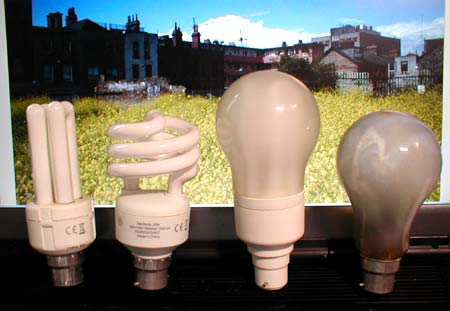 Some types of CFL compared with a 150W incandescent