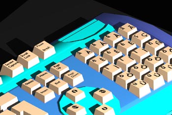 A keyboard with a customisable extended character pad that I modelled back in 2000 - this was done in an early 1990s UNIX version of AutoCAD, and it shows!