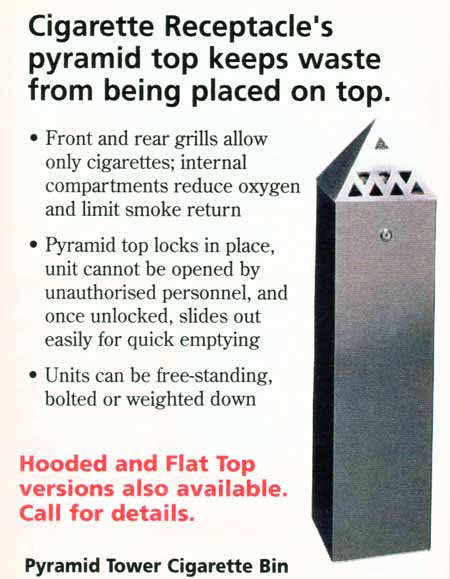 Cigarette receptacle with sloping top